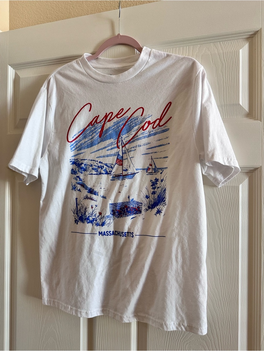 Cape Cod Massachusetts Graphic Tee - White with Red & Blue Print